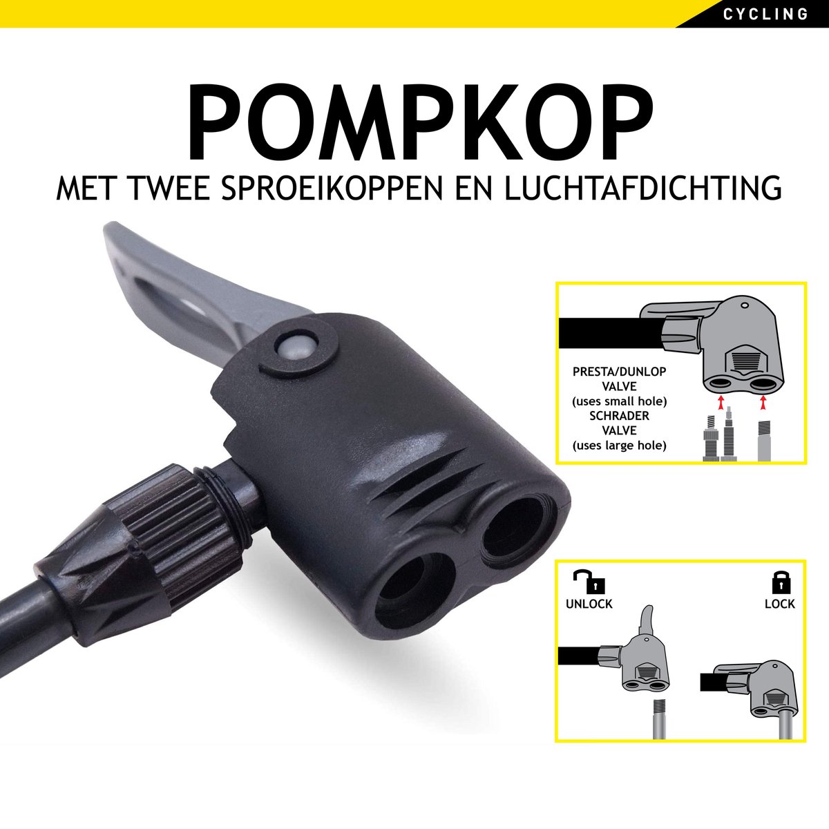 Dunlop Fietspomp - 63 Cm Hoog - 2 Ventielen - Sta-pomp - Zwart