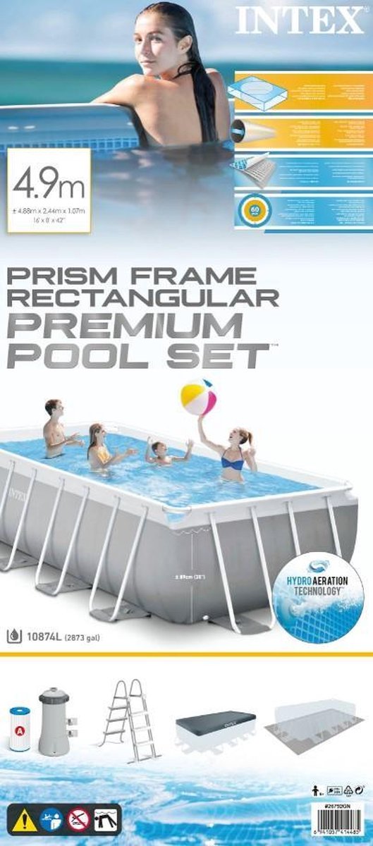 Intex Opzetzwembad Met Accessoires Prism Frame 488 X 244 X 107 Cm - Grijs