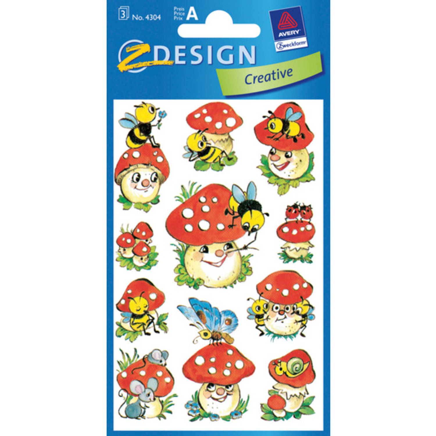 Avery Papieretiket Z-design Creative Pakje A 3 Vel Vrolijke Paddenstoelen