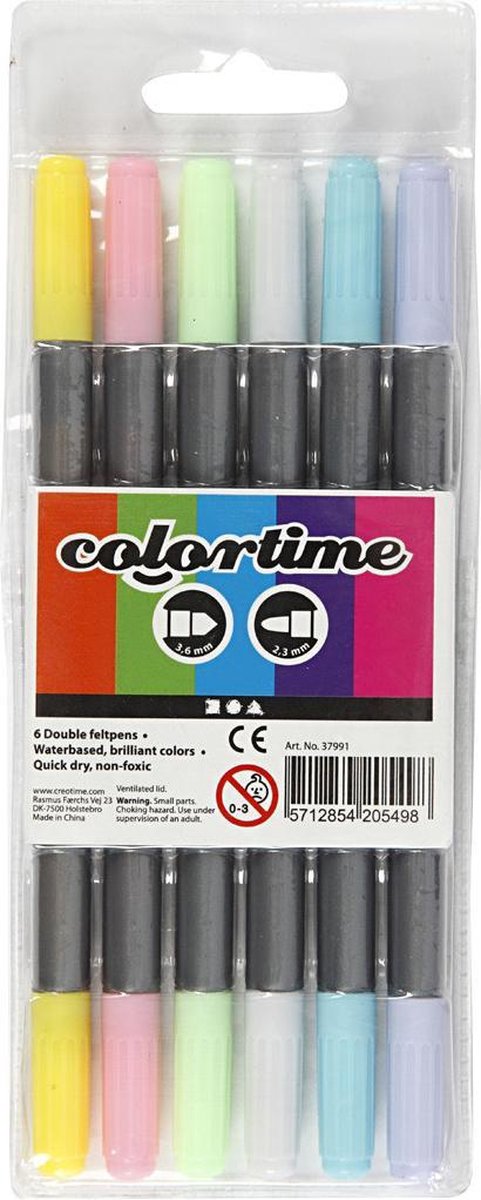 Creotime Colortime Dubbelstiften 6 Stuks Lichte Kleuren