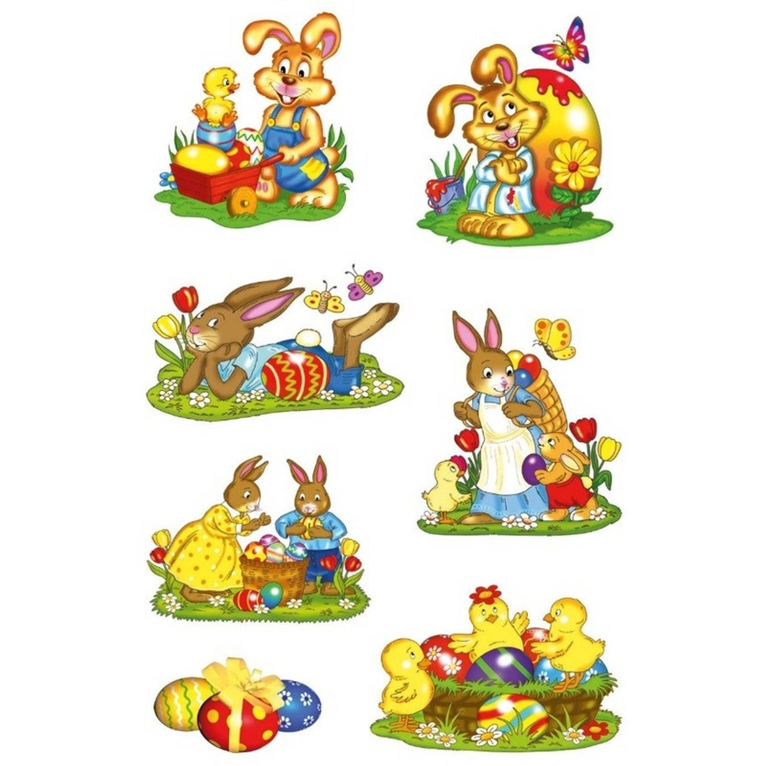 14x Paashazen/konijnen Stickers Met Glitter Effect - Kinderstickers - Stickervellen - Knutselspullen