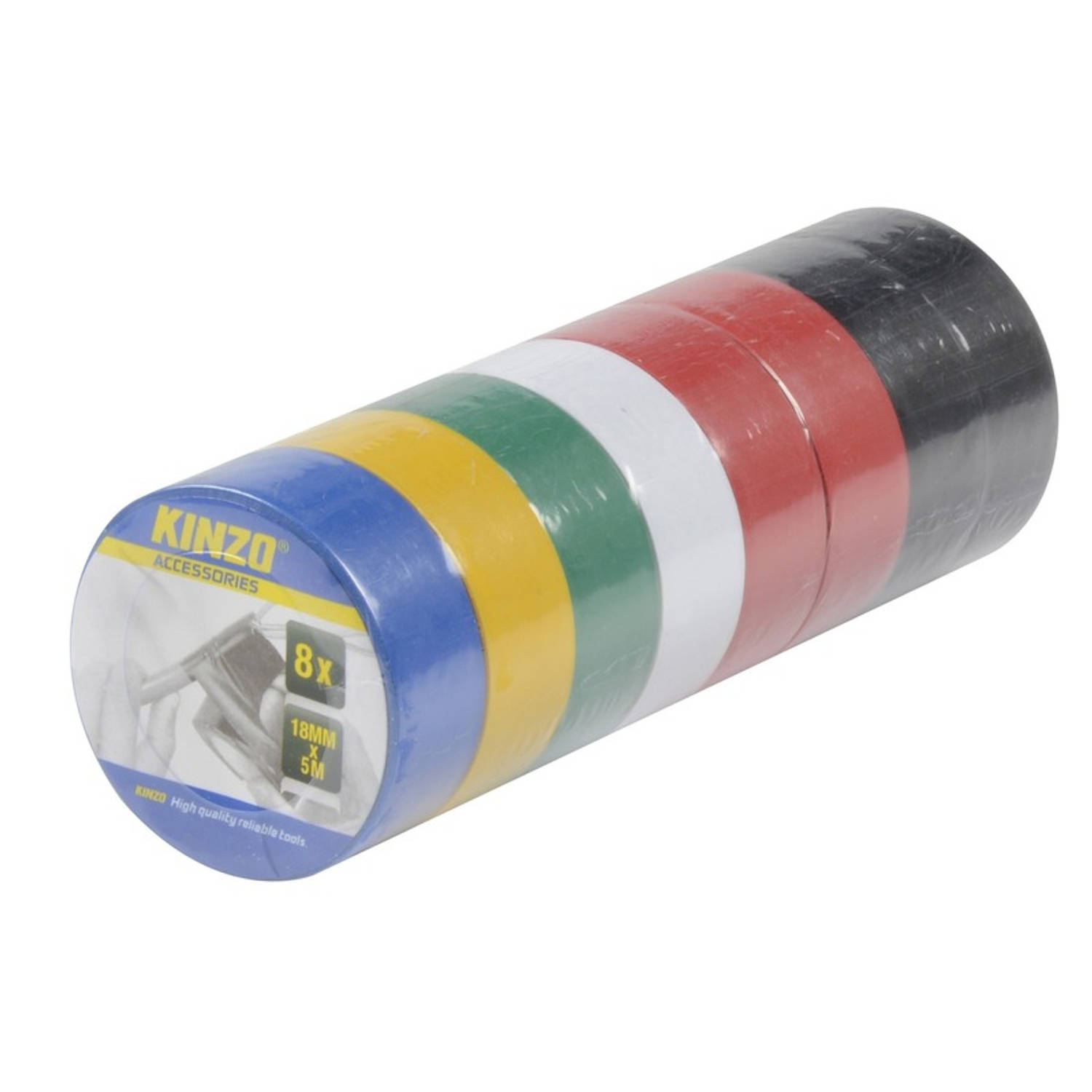 Kinzo 8x Gekleurde Rollen Isolatie Tape - 18 Mm X 5 Meter - Isolerende Tape