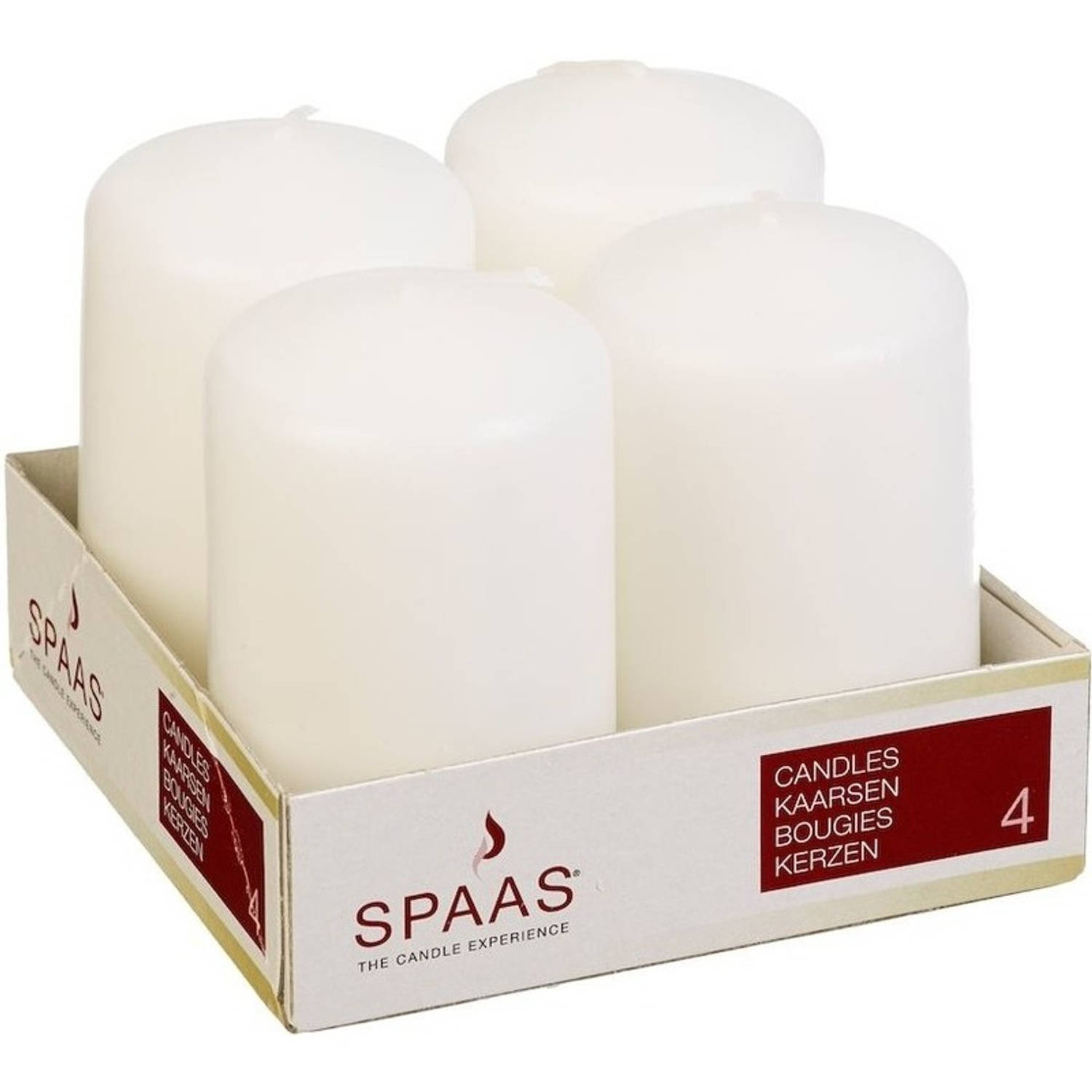 Spaas 4xte Cilinderkaarsen/stompkaarsen 5 X 8 Cm 12 Branduren - Geurloze Kaarsen - Woondecoraties - Wit