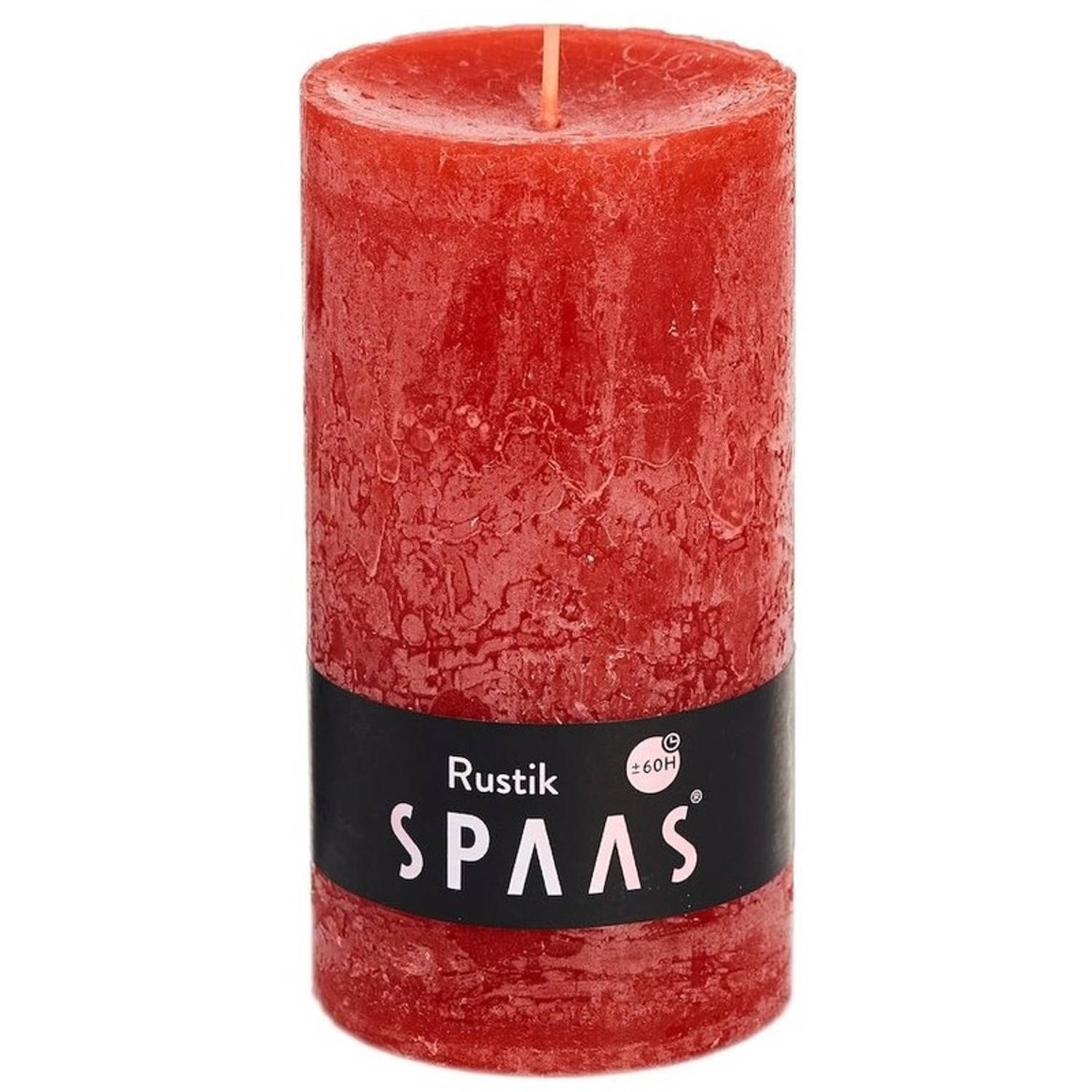 Spaas 1x Rode Rustieke Cilinderkaars/stompkaars 7 X 13 Cm 60 Branduren - Geurloze Kaarsen - Woondecoraties - Rood