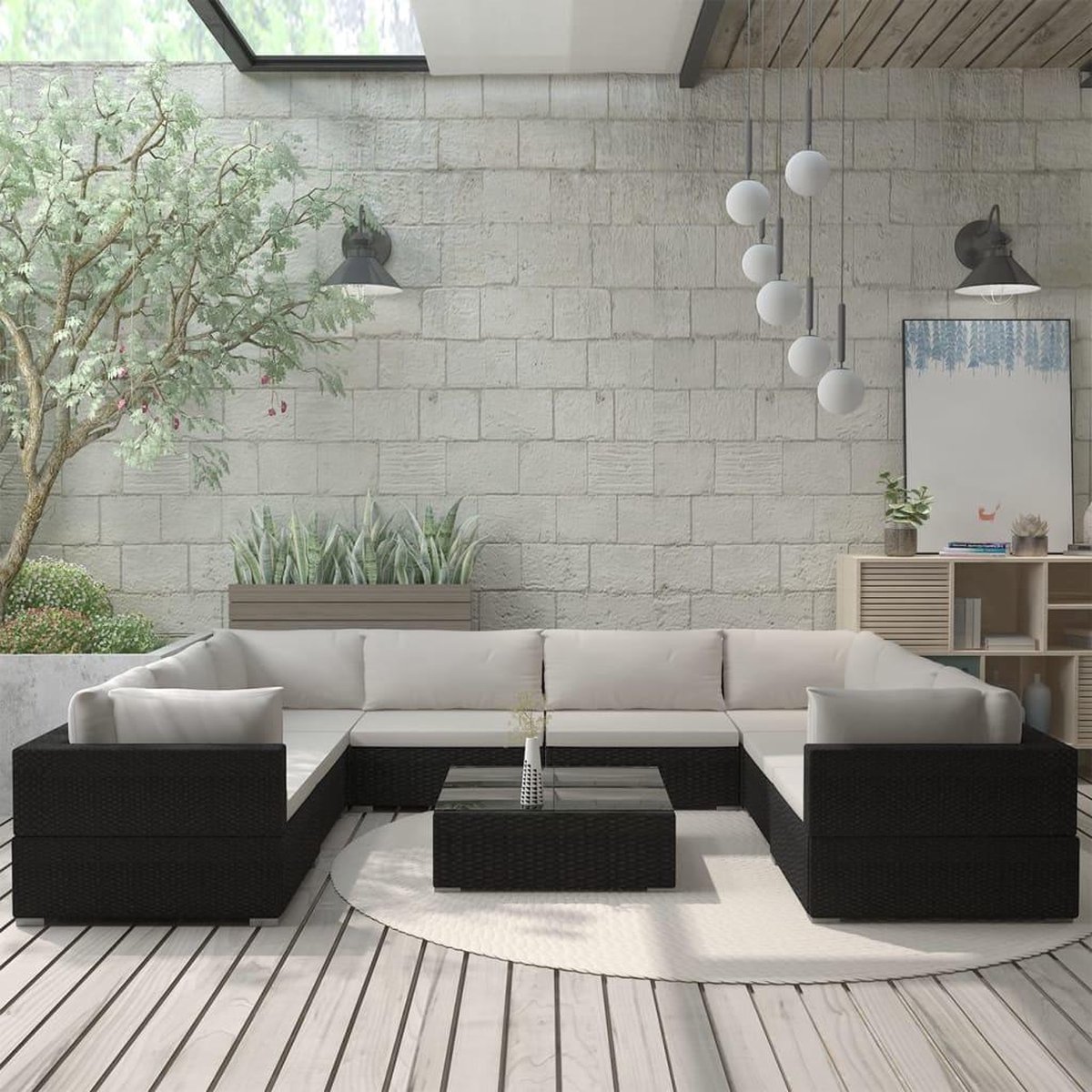 Vidaxl 9-delige Loungeset Met Kussens Poly Rattan - Zwart