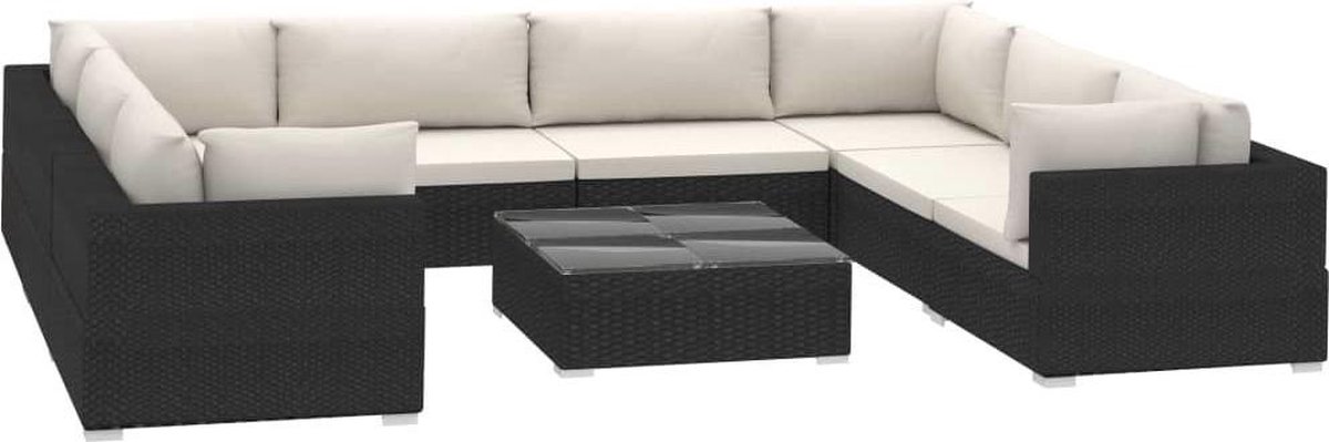 Vidaxl 9-delige Loungeset Met Kussens Poly Rattan - Zwart
