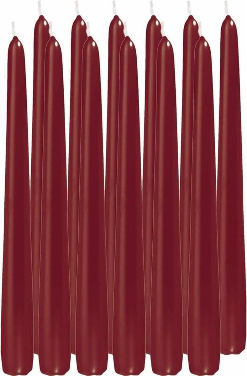 Trend Candles 12x Bordeauxrode Dinerkaarsen 25 Cm 8 Branduren - Geurloze Kaarsen - Tafelkaarsen/kandelaarkaarsen - Rood