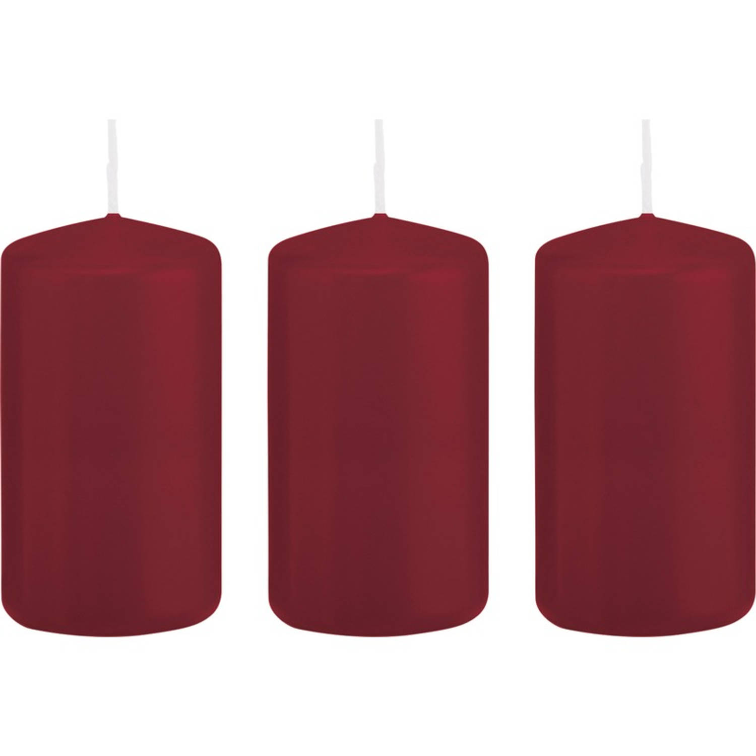 Trend Candles 3x Bordeauxrode Cilinderkaarsen/stompkaarsen 6 X 12 Cm 40 Branduren - Geurloze Kaarsen - Woondecoraties - Rood