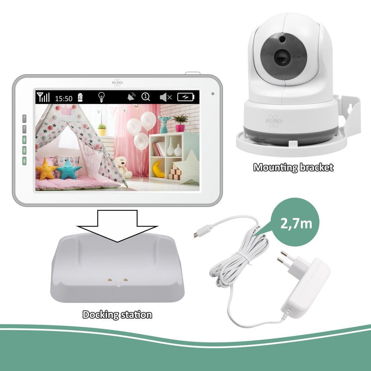 ELRO Bc3000 Babyfoon Royale - Met 12,7 Cm Touchscreen Monitor Hd- & App - Wit