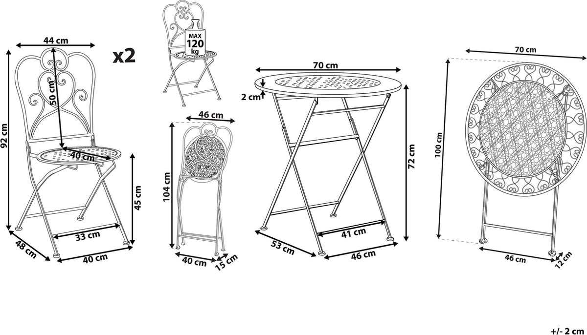 Beliani Trieste Balkonset Ijzer 70 X 53 Cm - Beige