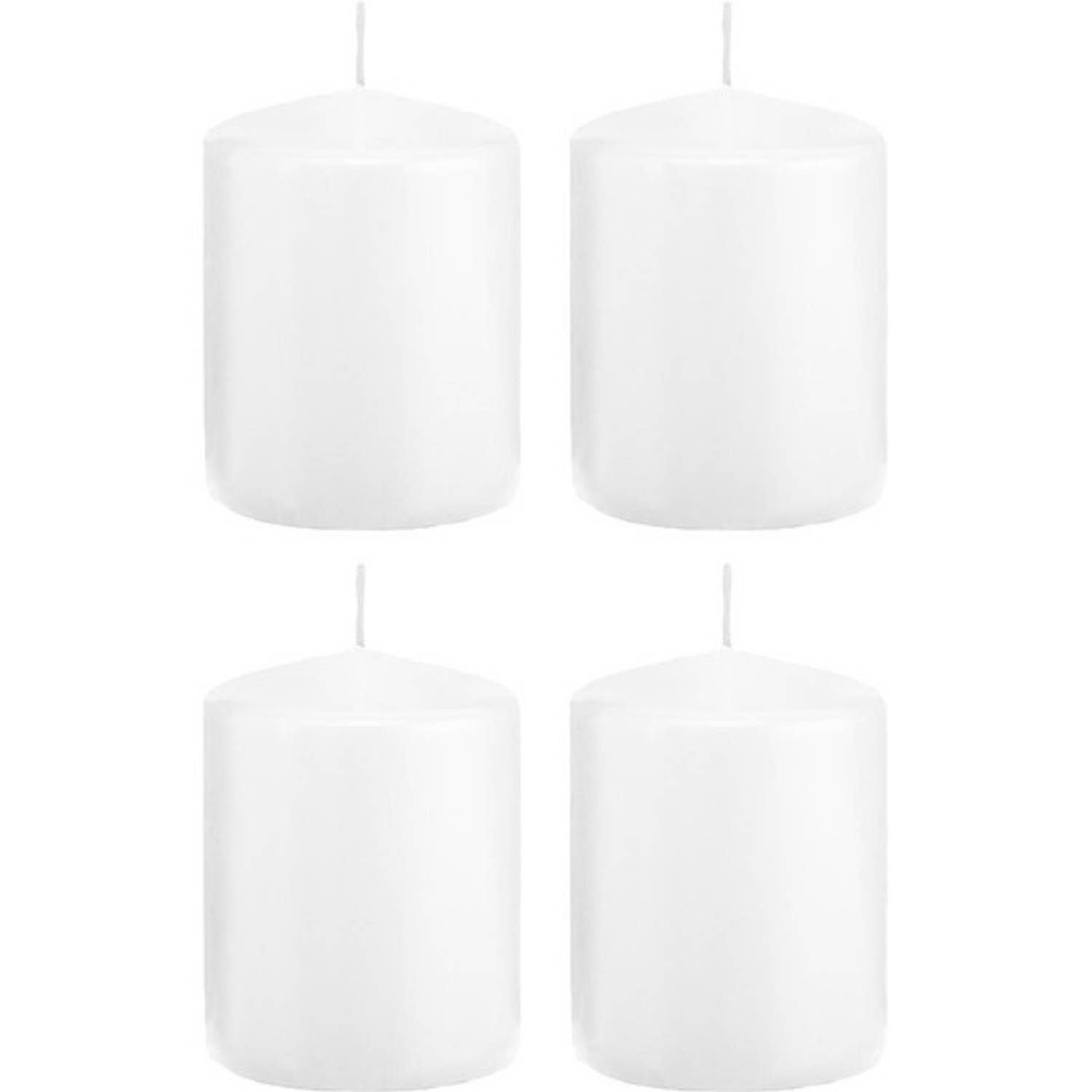 Trend Candles 4xte Cilinderkaarsen/stompkaarsen 6 X 8 Cm 29 Branduren - Geurloze Kaarsen - Woondecoraties - Wit