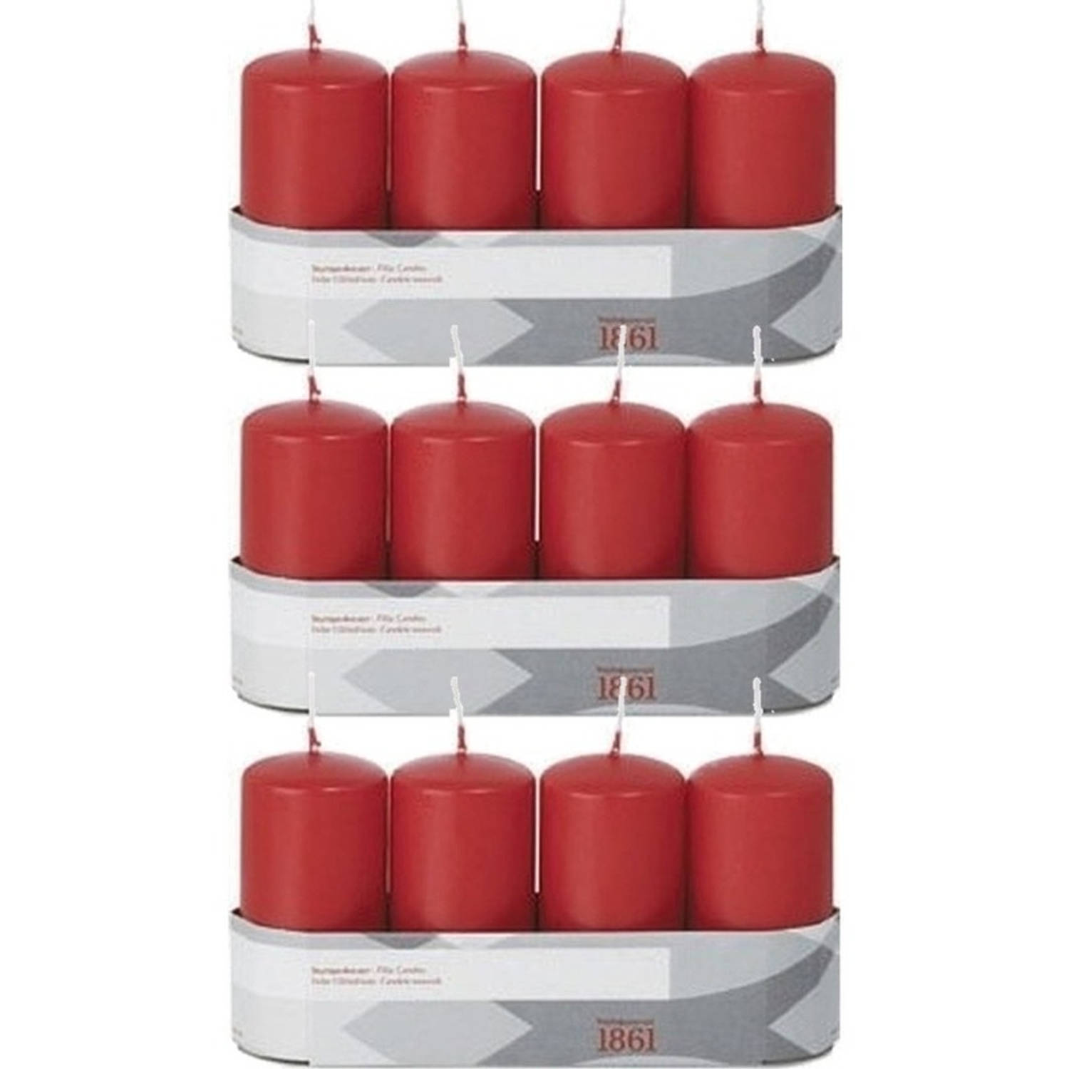 Trend Candles 12x Rode Cilinderkaaren/stompkaarsen 5 X 10 Cm 18 Branduren - Geurloze Kaarsen - Woondecoraties - Rood