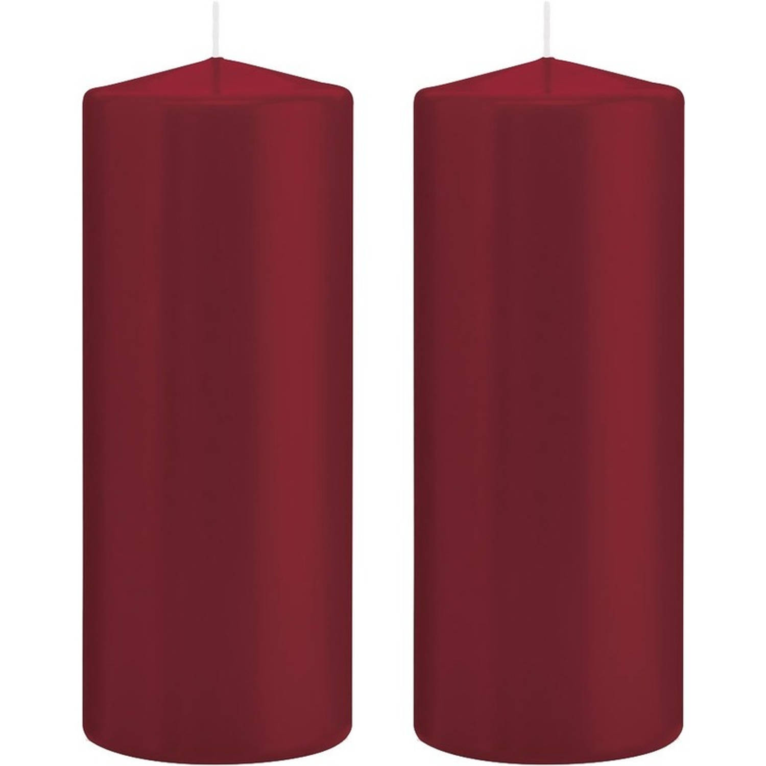Trend Candles 2x Bordeauxrode Cilinderkaarsen/stompkaarsen 8 X 20 Cm 119 Branduren - Geurloze Kaarsen - Woondecoraties - Rood