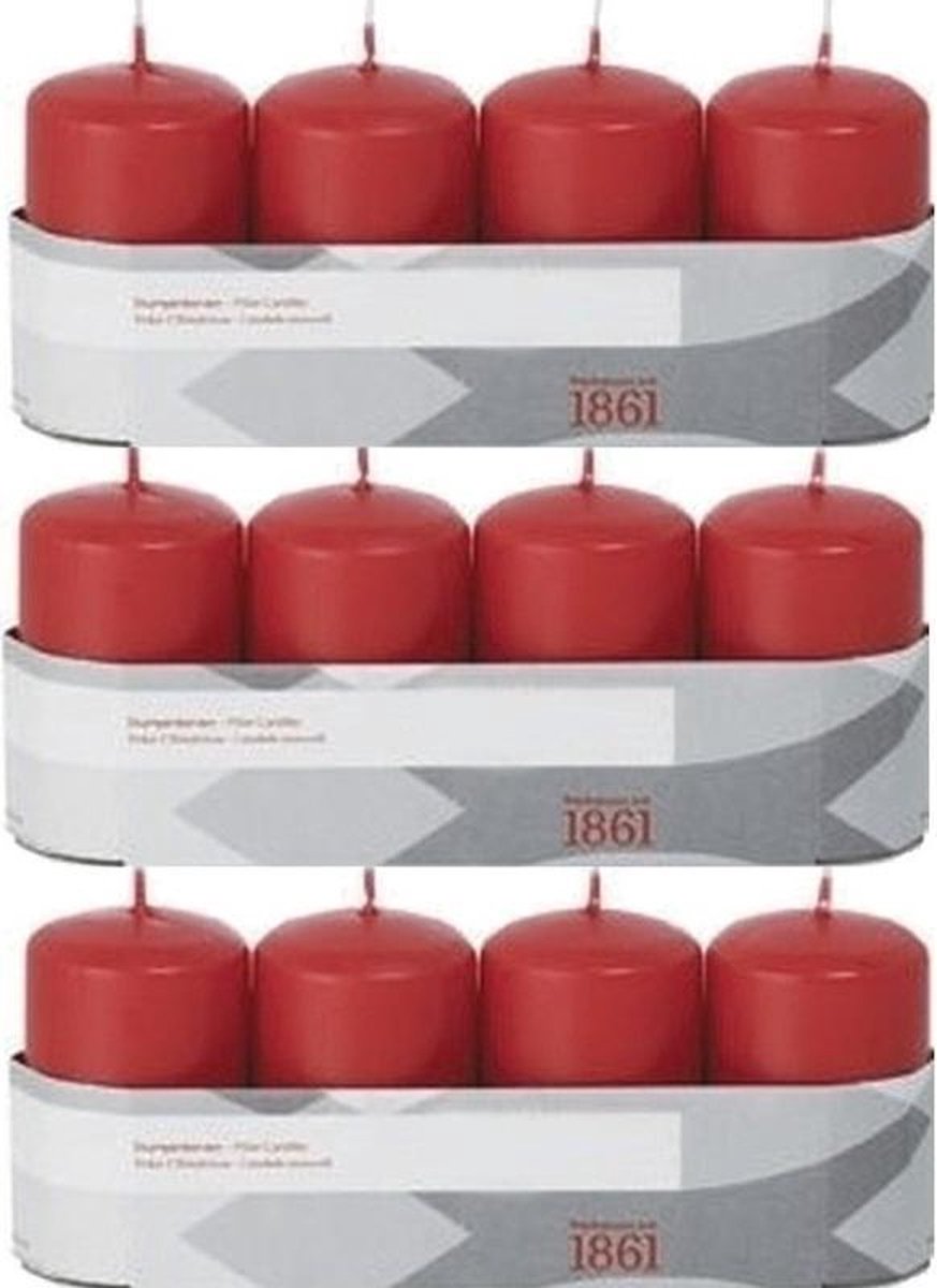 Trend Candles 12x Rode Cilinderkaarsen/stompkaarsen 5 X 8 Cm 18 Branduren - Geurloze Kaarsen - Woondecoraties - Rood