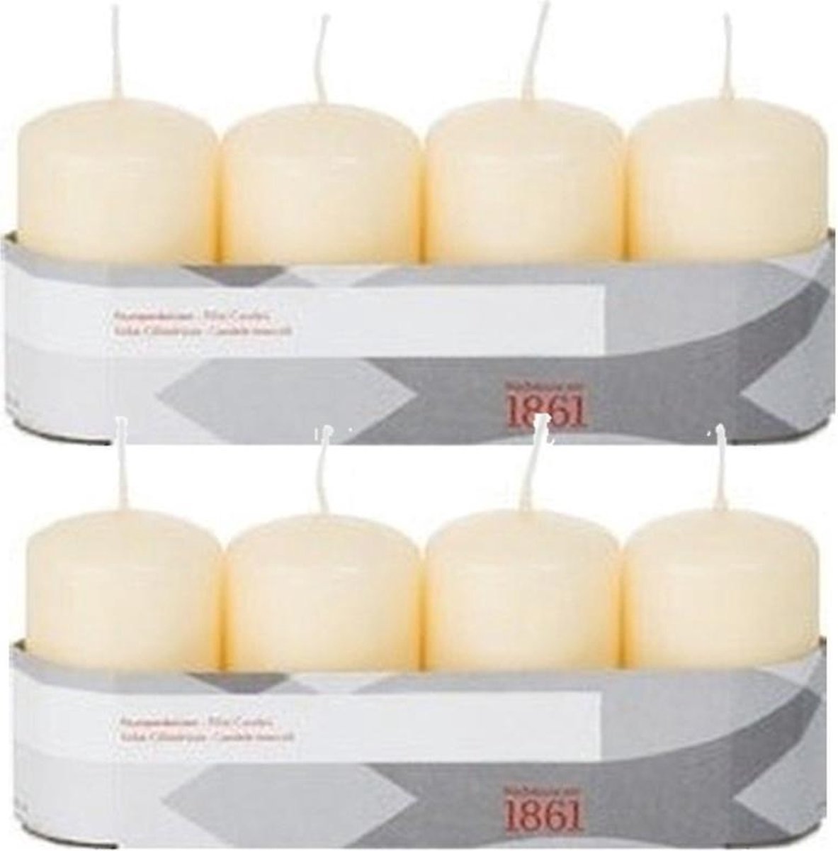 Trend Candles 8x Cremete Cilinderkaarsen/stompkaarsen 5 X 8 Cm 18 Branduren - Geurloze Kaarsen - Woondecoraties - Wit
