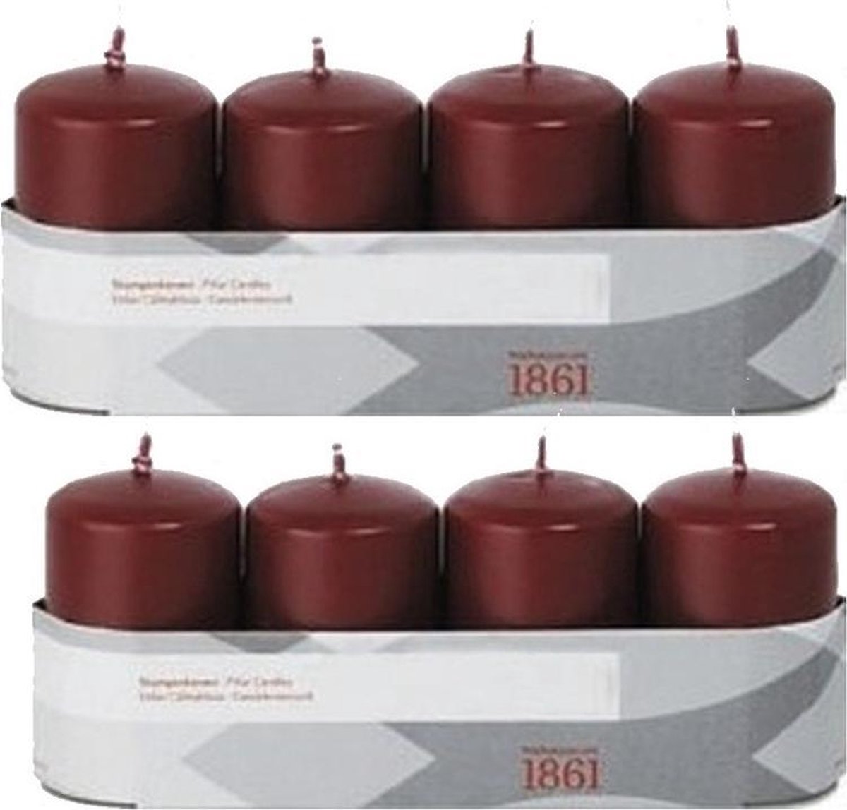 Trend Candles 8x Bordeauxrode Cilinderkaarsen/stompkaarsen 5 X 8 Cm 18 Branduren - Geurloze Donkerrode Kaarsen - Woondecoraties - Rood