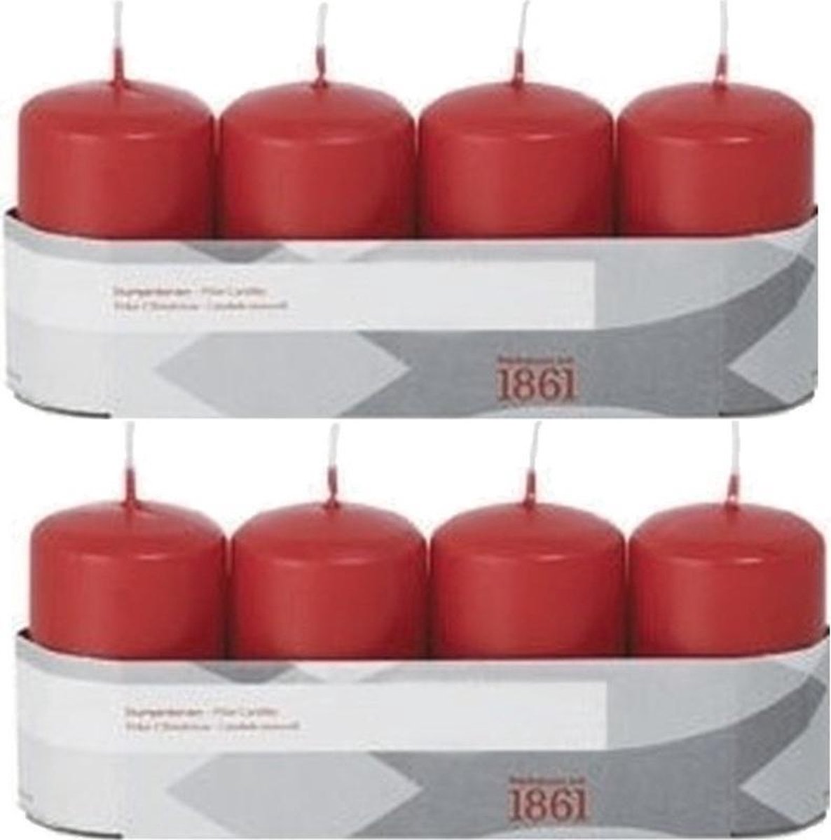 Trend Candles 8x Rode Cilinderkaarsen/stompkaarsen 5 X 8 Cm 18 Branduren - Geurloze Kaarsen - Woondecoraties - Rood