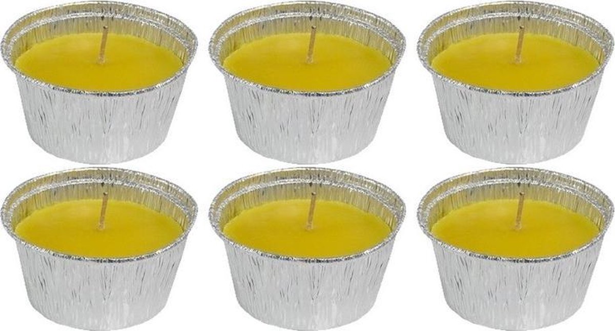 Trend Candles 6x Geurkaarsen Citronella Tegen Muggen 6 Branduren - Geurkaarsen Citrus Geur - Glazen Lantaarn - Anti-muggen Citronella - Geel