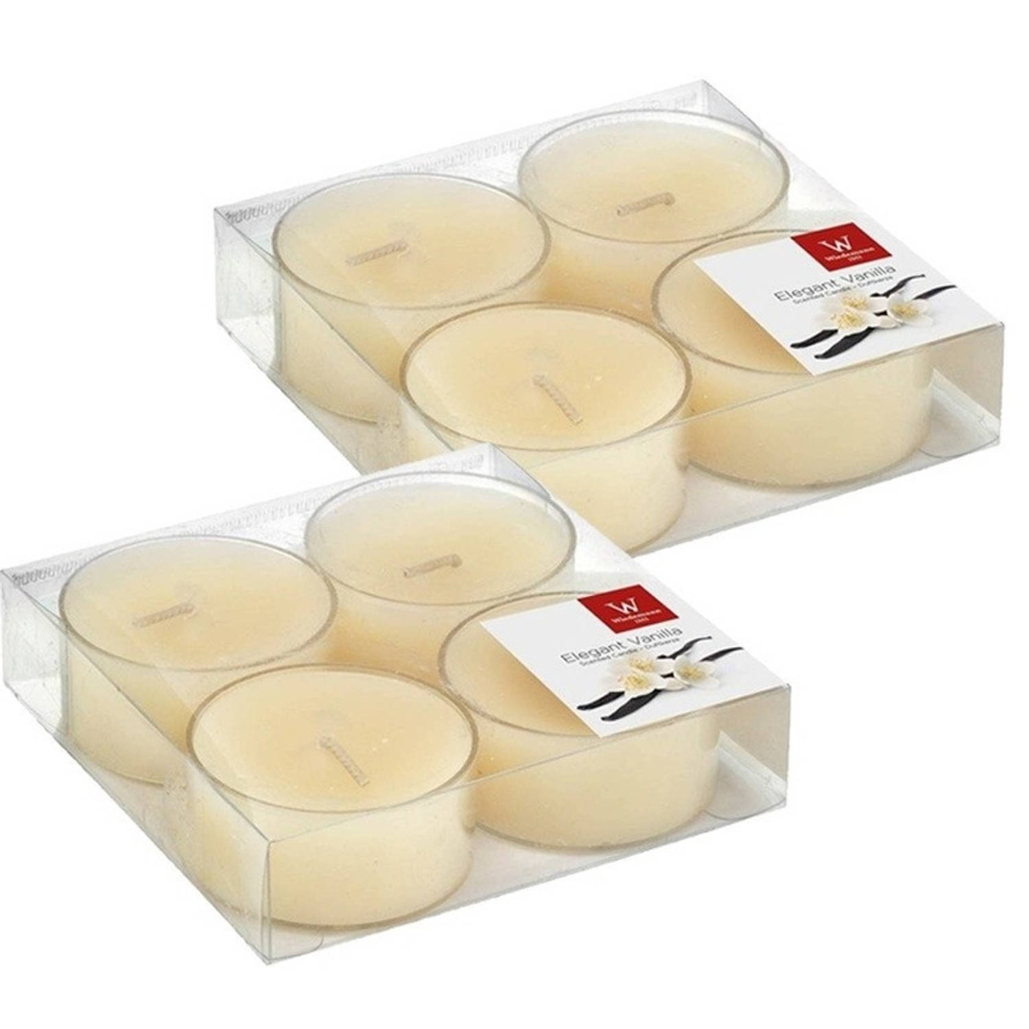 Trend Candles 8x Maxi Geurtheelichtjes Vanille/cremewit 8 Branduren - Geurkaarsen Vanillegeur - Grote Waxinelichtjes