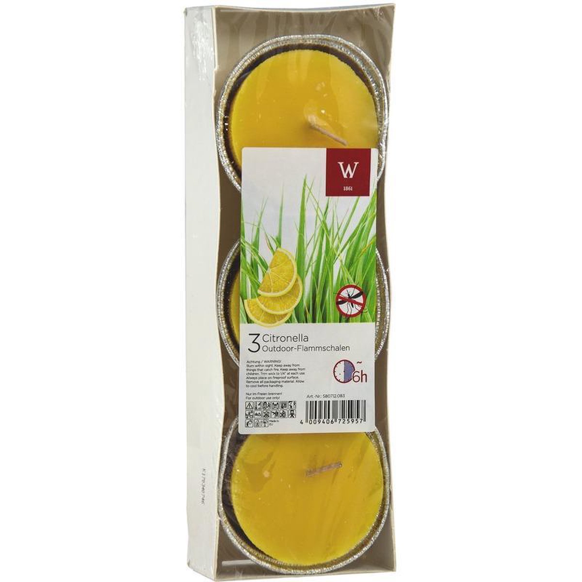 Trend Candles 9x Geurkaarsen Citronella Tegen Muggen 6 Branduren - Geurkaarsen Citrus Geur - Glazen Lantaarn - Anti-muggen Citronella - Geel