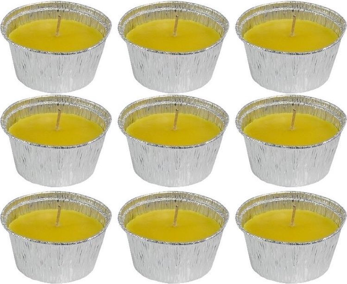 Trend Candles 9x Geurkaarsen Citronella Tegen Muggen 6 Branduren - Geurkaarsen Citrus Geur - Glazen Lantaarn - Anti-muggen Citronella - Geel