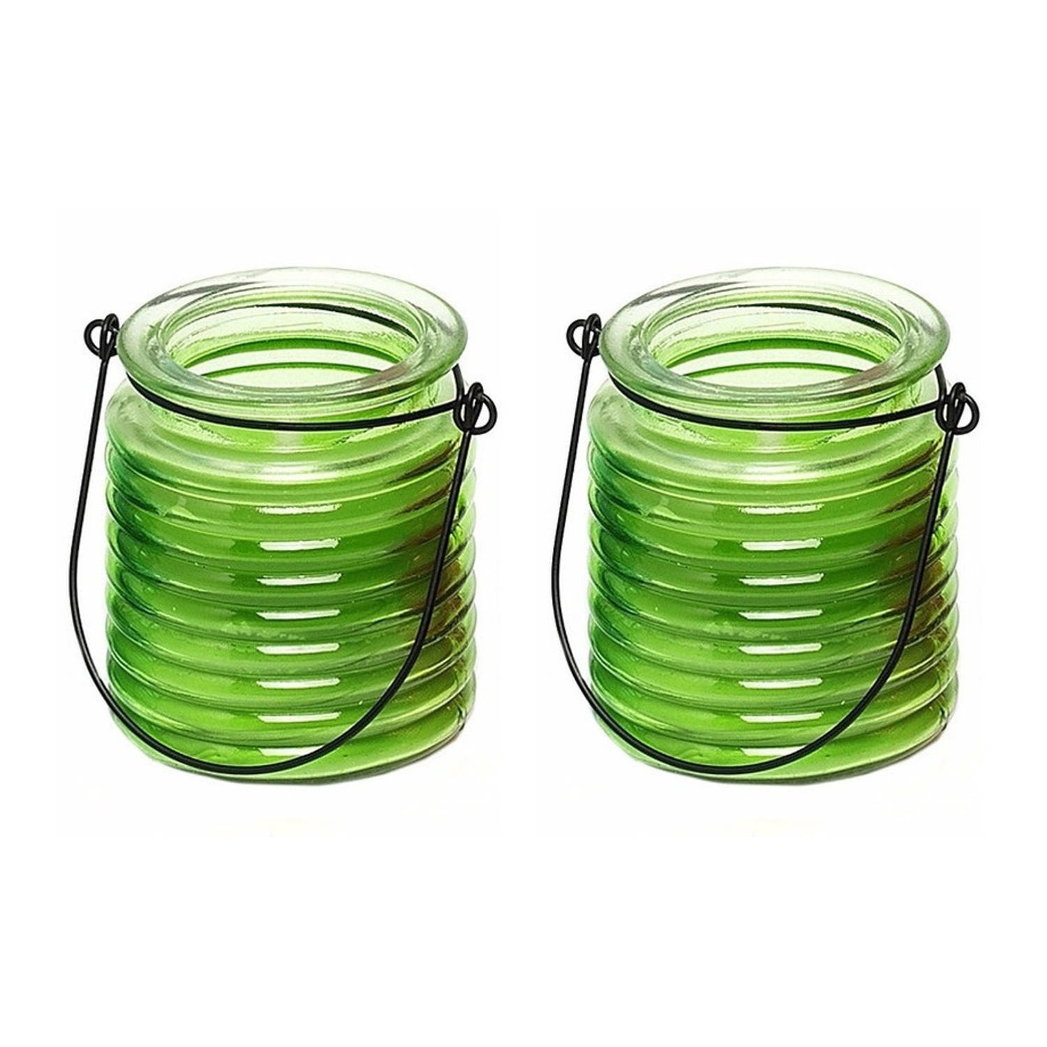 2x Citronellakaarsen In Geribbeld Glas 7,5 Cm - Insecten Verjagen - Geurkaarsen - Groen