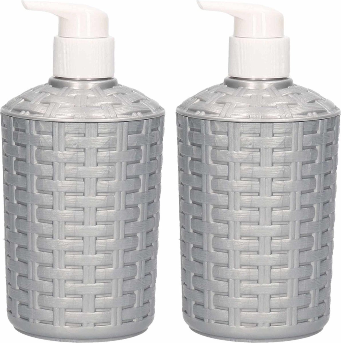 Forte Plastics 2x Zeep Pompjes Zilver Geweven - 16 Cm - Zeeppompjes/zeepdispensers - Badkamer, Toilet En Keuken - Silver