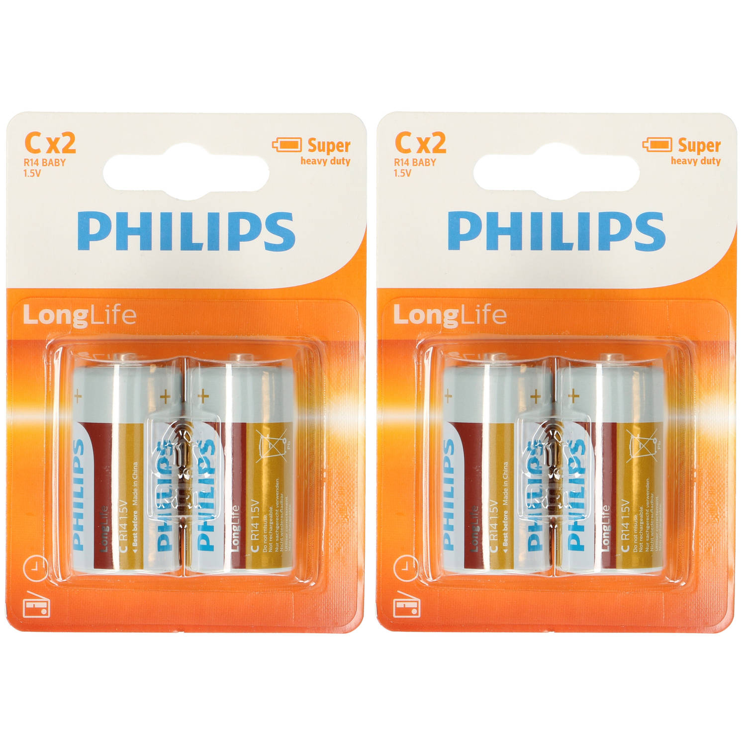 Philips 8x Long Life Lr14 C-batterijen 1,5 Volt - Altijd Handig In Huis - Batterijen
