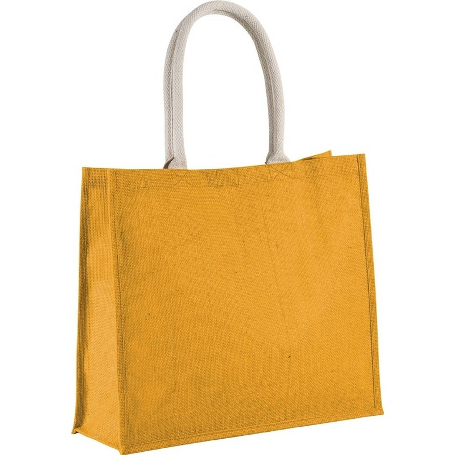 Kimood Jute Gele Shopper/boodschappen Tas 42 Cm - Stevige Boodschappentassen/shopper Bag - Geel