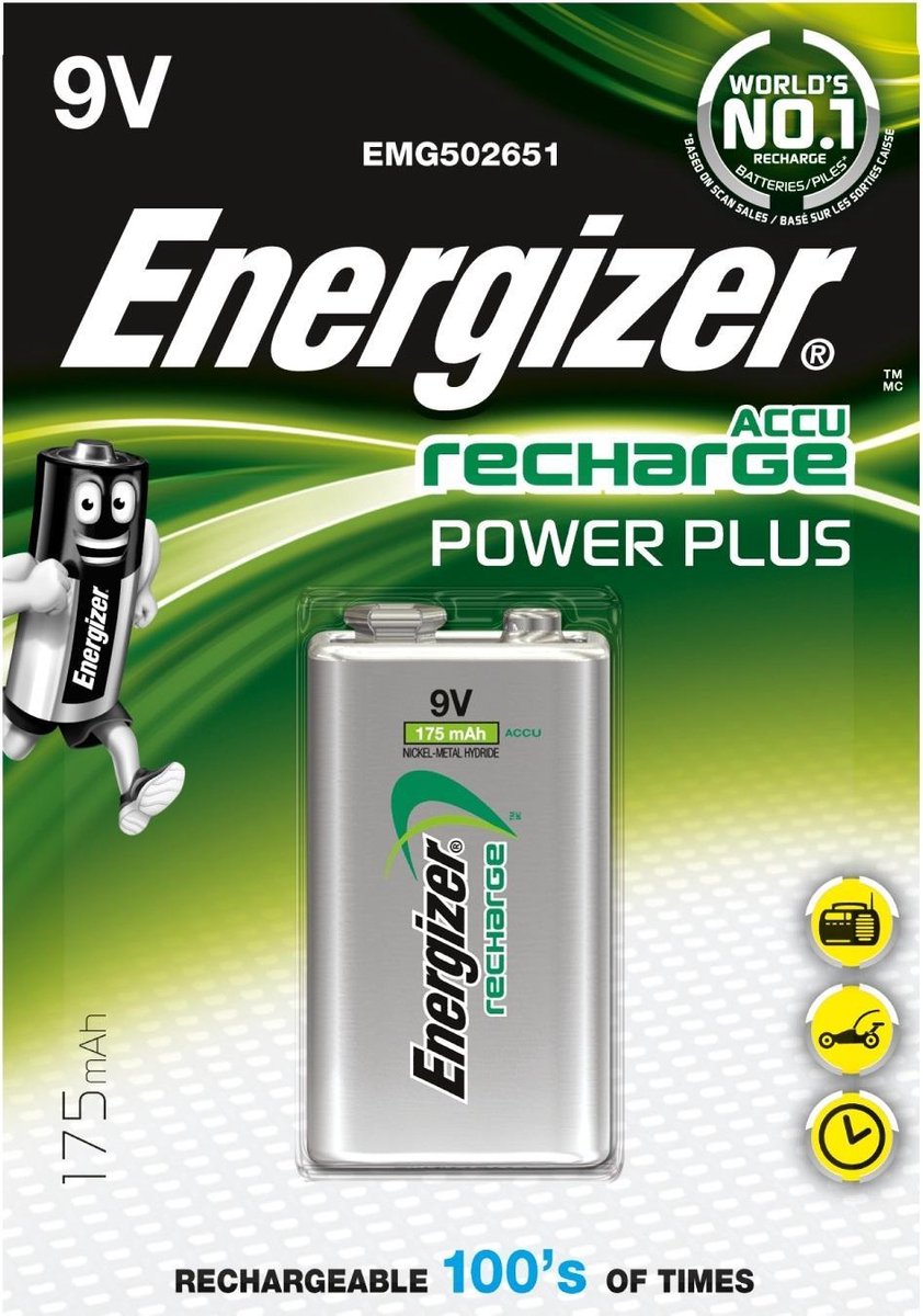 Energizer Herlaadbare Batterij Power Plus 9v, Op Blister