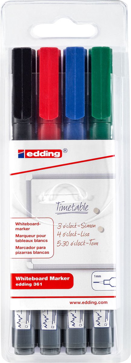 Edding Whiteboardmarker E-361 Etui 4 Stuks In Geassorteerde Kleuren - Wit