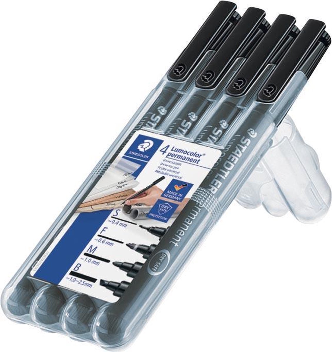 Staedtler Ohp-marker Lumocolor Permanent Set Van 4 Stuks In Kleur Zwart: 1 X Superfijn, 1 X Fijn, 1 X ... - Wit
