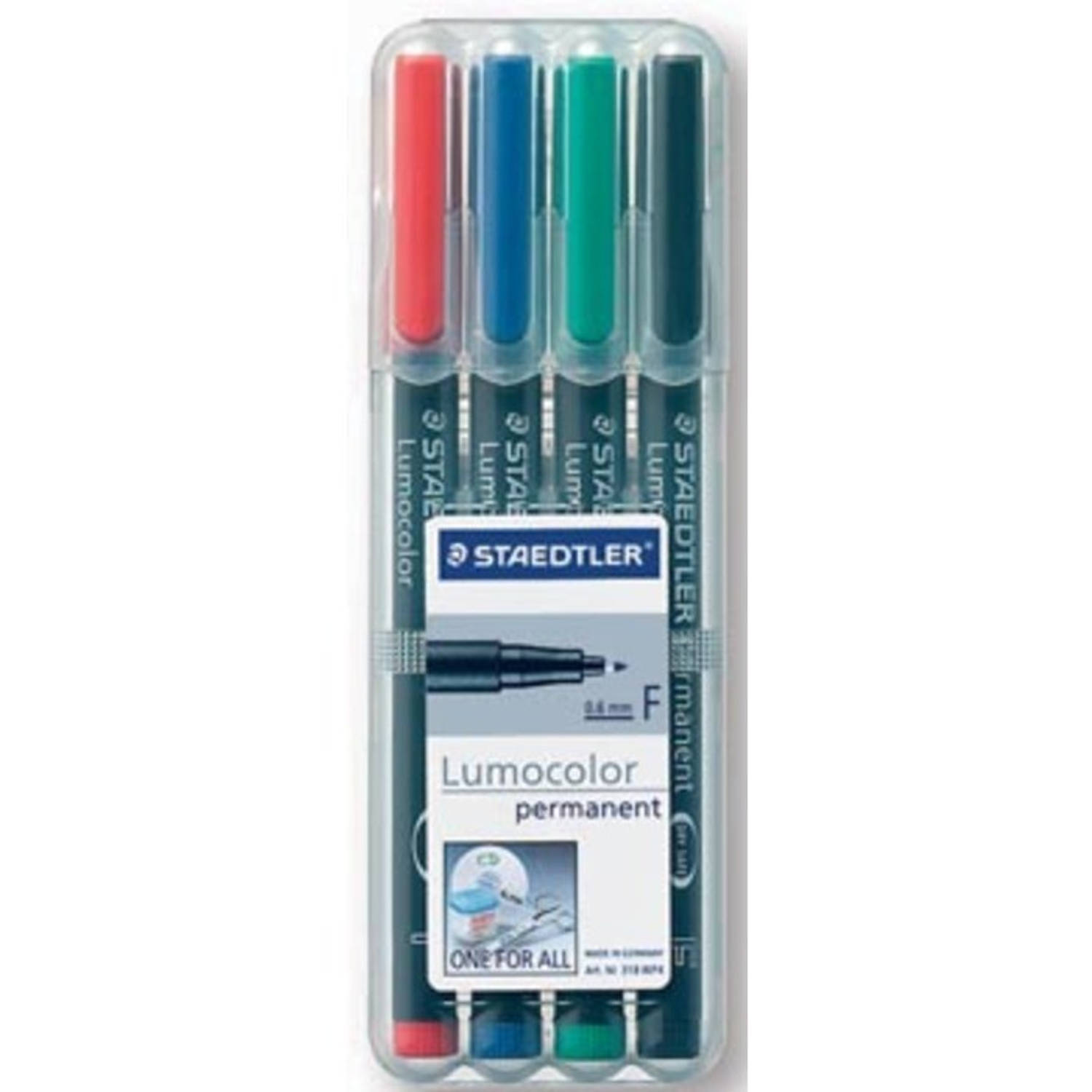 Staedtler Ohp-marker Lumocolor Permanent Geassorteerde Kleuren, Box Met 4 Stuks, Fijn 0,6 Mm - Wit