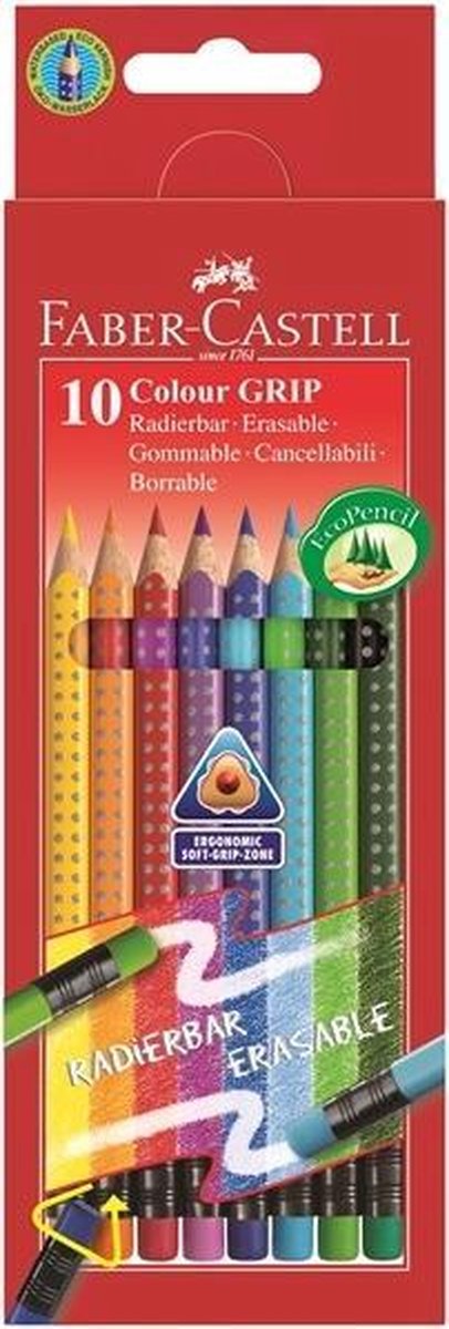 Faber Castell kleurpotlood Faber-Castell GRIP 2001 uitgumbaar etui à 10 stuks - Wit