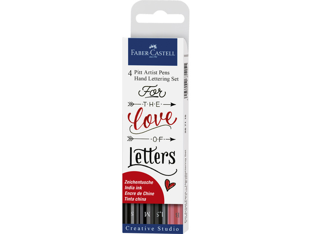 Faber Castell tekenstift Faber-Castell Pitt Artist Pen handlettering 4-delig etui - Zwart