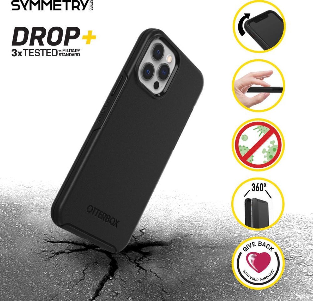 Otterbox Symmetry Apple iPhone 12 / 12 Pro Back Cover - Zwart