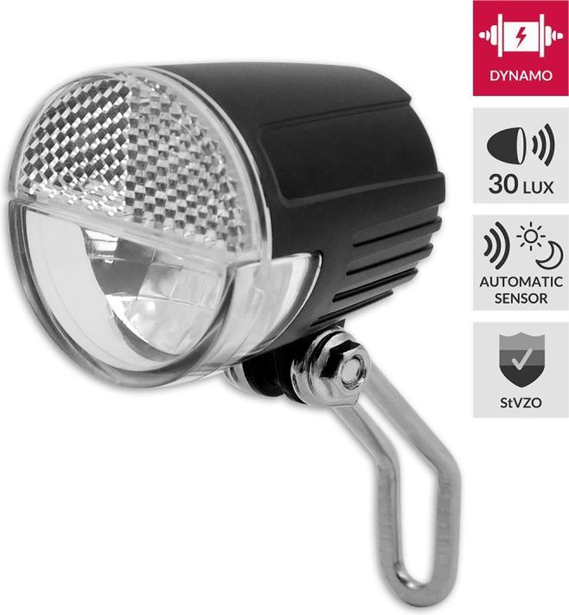 Lynx Koplamp Sensor led 30 lux dynamo - Zwart