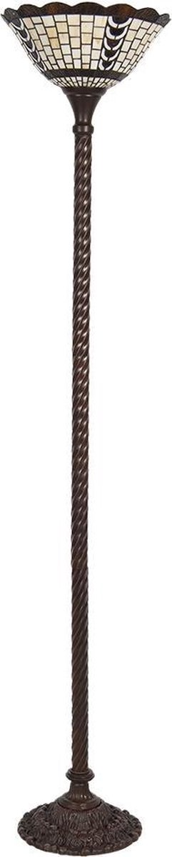 Clayre & Eef Vloerlamp tiffany - Ø 38*186 cm e27/max 1*60w - multi - glas / polyresin - rechthoek - lumilamp - 5LL-6077 - Beige