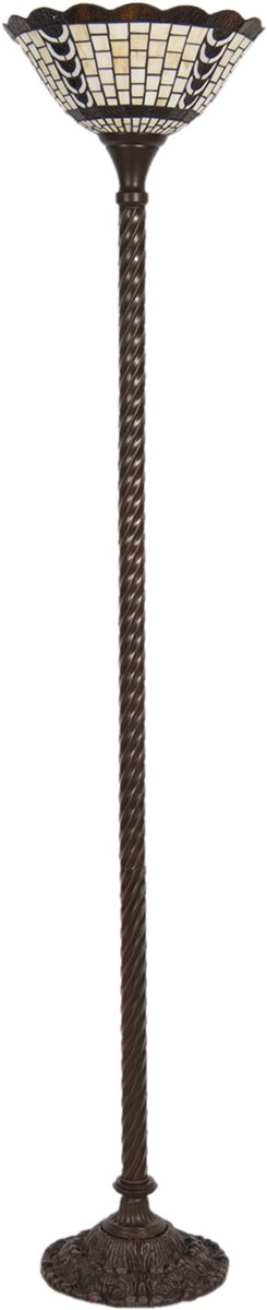 Clayre & Eef Vloerlamp tiffany - Ø 38*186 cm e27/max 1*60w - multi - glas / polyresin - rechthoek - lumilamp - 5LL-6077 - Beige