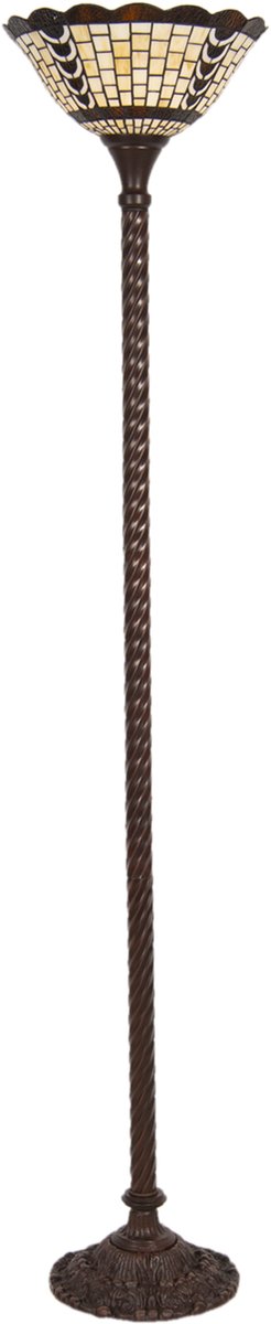 Clayre & Eef Vloerlamp tiffany - Ø 38*186 cm e27/max 1*60w - multi - glas / polyresin - rechthoek - lumilamp - 5LL-6077 - Beige