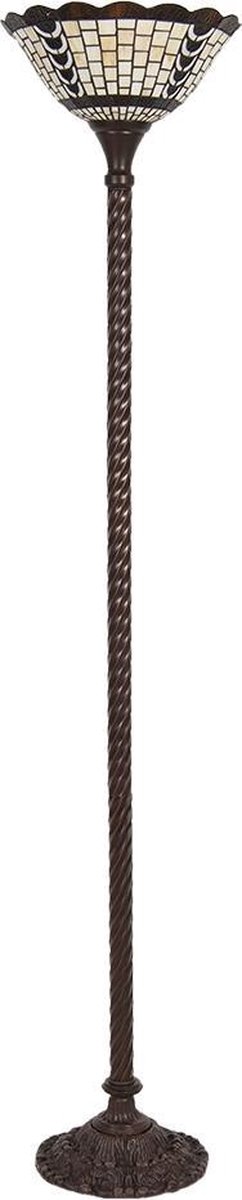 Clayre & Eef Vloerlamp tiffany - Ø 38*186 cm e27/max 1*60w - multi - glas / polyresin - rechthoek - lumilamp - 5LL-6077 - Beige