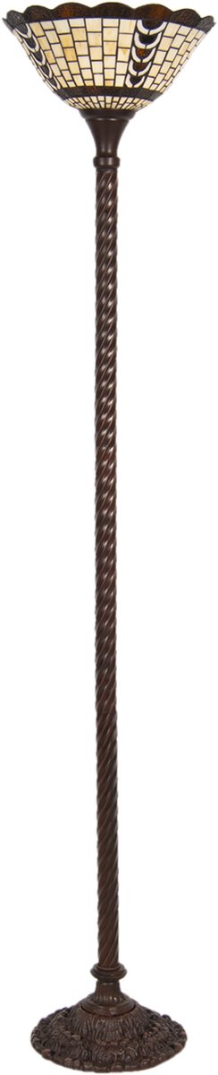 Clayre & Eef Vloerlamp tiffany - Ø 38*186 cm e27/max 1*60w - multi - glas / polyresin - rechthoek - lumilamp - 5LL-6077 - Beige