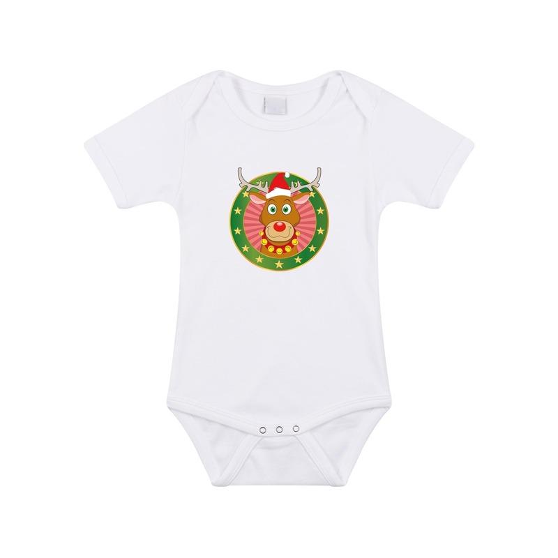 Bellatio Decorations Kerst baby rompertje met Rudolf het rendier wit jongens en meisjes - Kerstkleding baby - Zwart