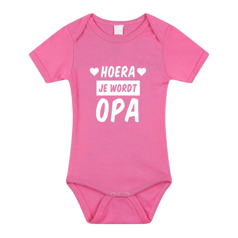 Bellatio Decorations Hoera je wordt opa tekst baby rompertje meisjes - Kraamcadeau - Babykleding - Roze