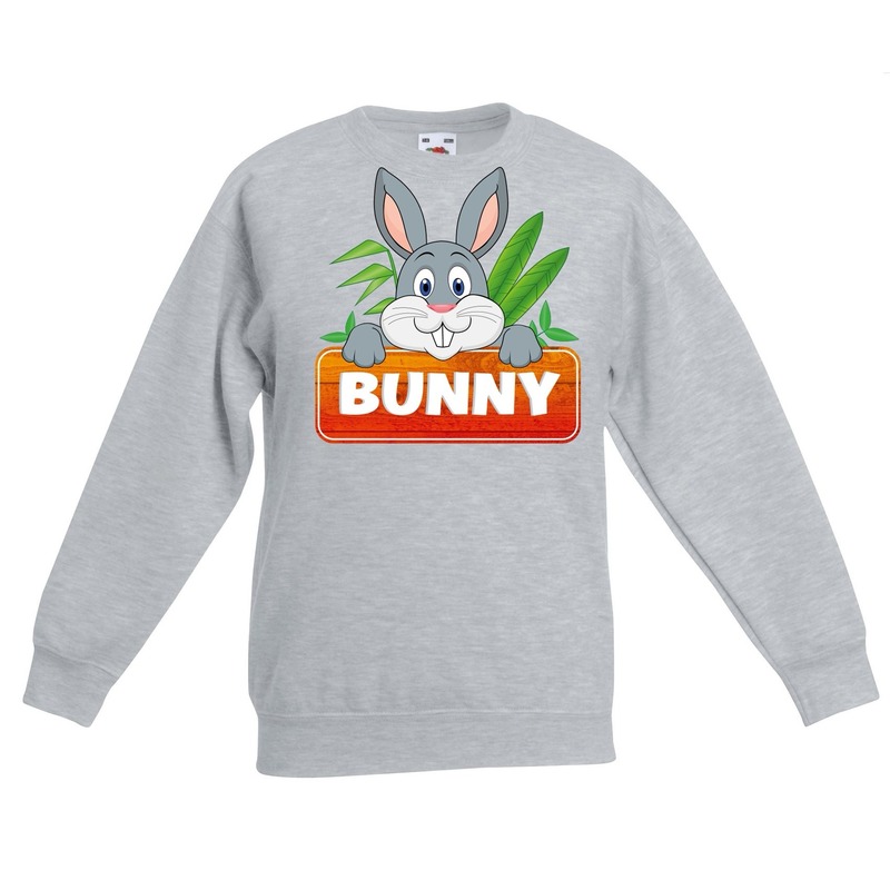 Bellatio Decorations Bunny het konijn sweater voor kinderen - unisex - konijnen trui - Grijs