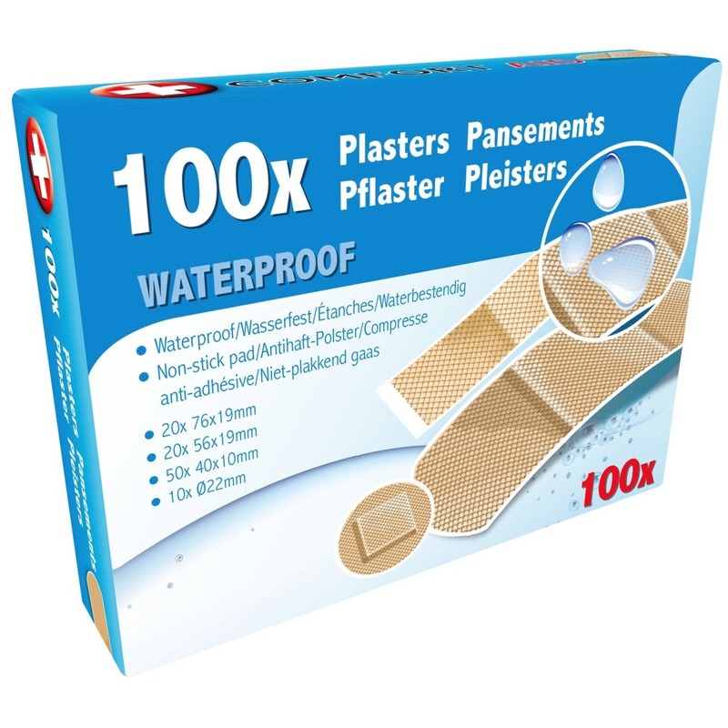 Pleisters waterproof verschillende soorten/maten 100 delig - Schaafwonden/wonden verzorgen - Pleisterset - Wondpleisters - EHBO - Bruin