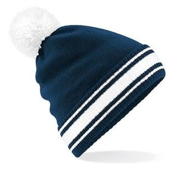 Beechfield Navy/witte beanie muts met pompon voor heren