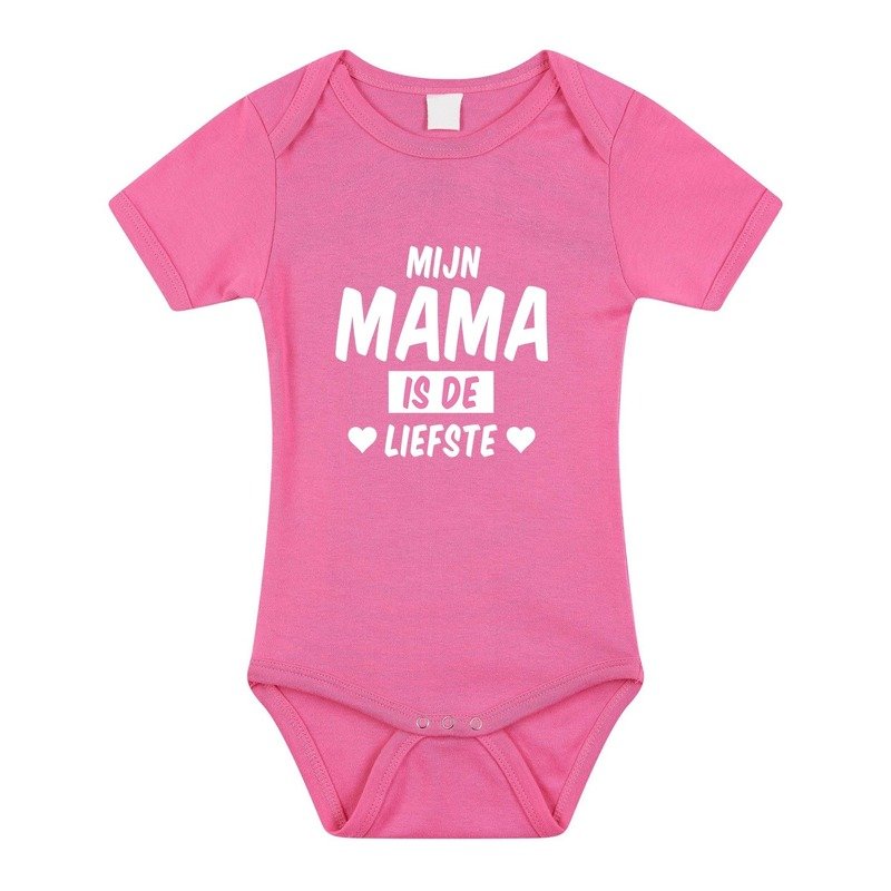 Bellatio Decorations Mijn mama is de liefste tekst baby rompertje meisjes - Kraamcadeau - Babykleding - Roze