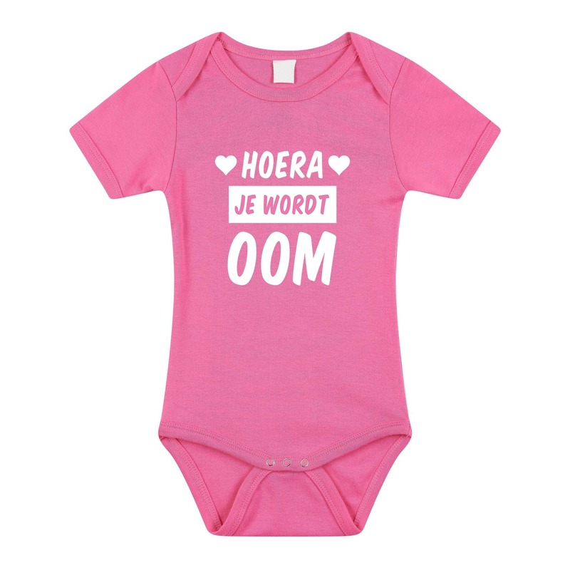 Bellatio Decorations Hoera je wordt oom tekst baby rompertje meisjes - Kraamcadeau - Babykleding - Roze