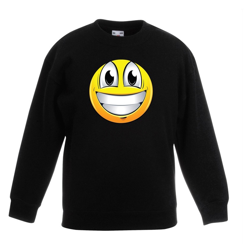 Bellatio Decorations Smiley/ emoticon sweater super vrolijk kinderen - Zwart